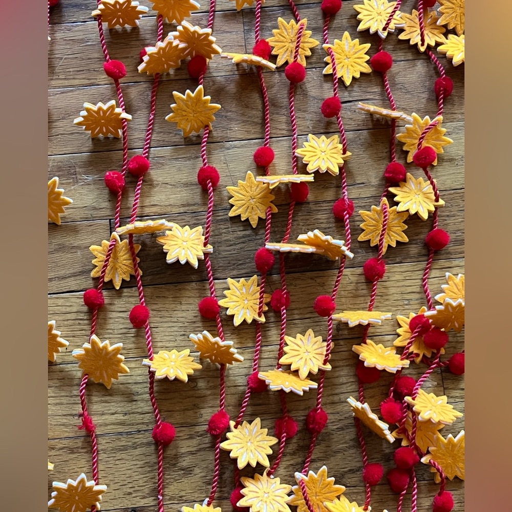 38 Feet Garland Pom Poms Flowers Twine Yellow & Red